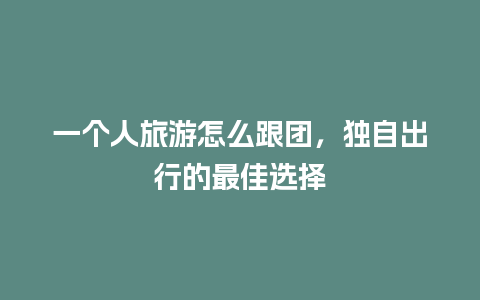 一个人旅游怎么跟团，独自出行的最佳选择