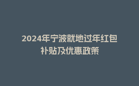 2024年宁波就地过年红包补贴及优惠政策