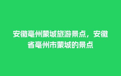 安徽亳州蒙城旅游景点，安徽省亳州市蒙城的景点