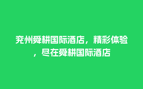 兖州舜耕国际酒店，精彩体验，尽在舜耕国际酒店