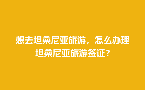 想去坦桑尼亚旅游，怎么办理坦桑尼亚旅游签证？