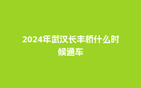 2024年武汉长丰桥什么时候通车