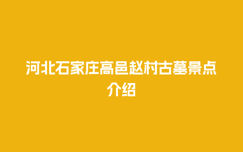 河北石家庄高邑赵村古墓景点介绍