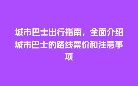 城市巴士出行指南，全面介绍城市巴士的路线票价和注意事项