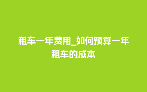 租车一年费用_如何预算一年租车的成本