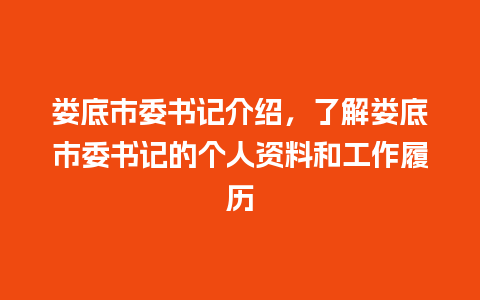 娄底市委书记介绍，了解娄底市委书记的个人资料和工作履历