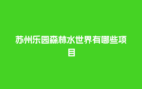 苏州乐园森林水世界有哪些项目