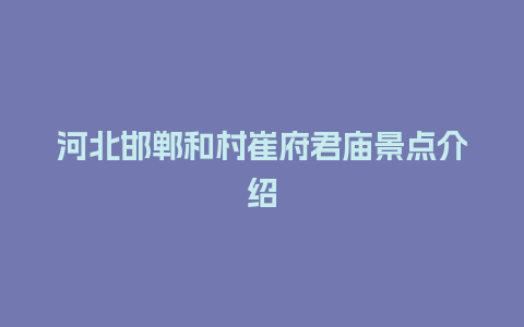 河北邯郸和村崔府君庙景点介绍