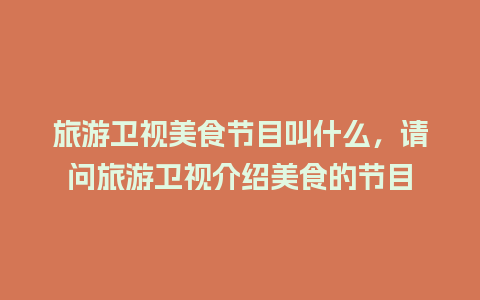 旅游卫视美食节目叫什么，请问旅游卫视介绍美食的节目