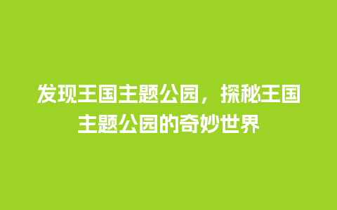 发现王国主题公园，探秘王国主题公园的奇妙世界