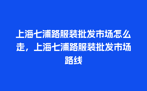 上海七浦路服装批发市场怎么走，上海七浦路服装批发市场路线