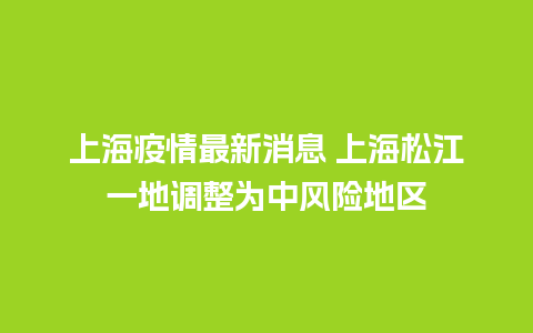 上海疫情最新消息 上海松江一地调整为中风险地区