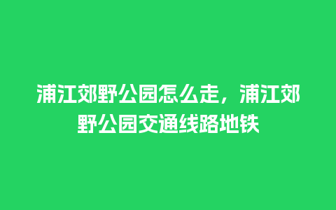 浦江郊野公园怎么走，浦江郊野公园交通线路地铁