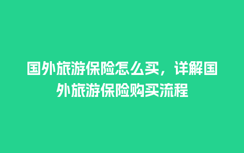 国外旅游保险怎么买，详解国外旅游保险购买流程