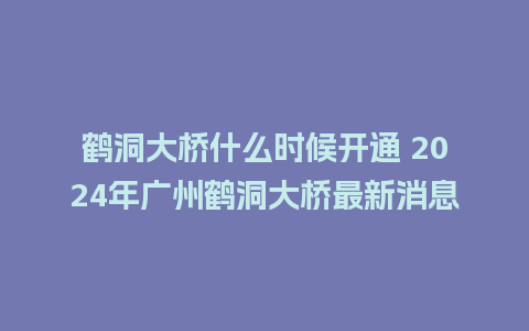 鹤洞大桥什么时候开通 2024年广州鹤洞大桥最新消息