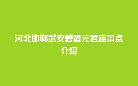 河北邯郸武安碧霞元君庙景点介绍