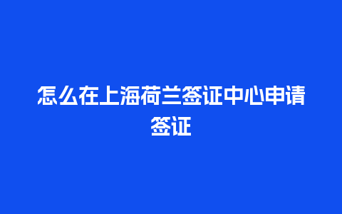 怎么在上海荷兰签证中心申请签证