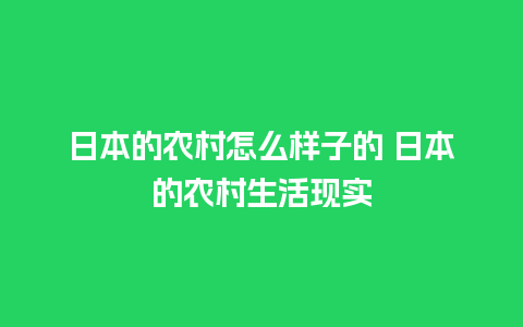 日本的农村怎么样子的 日本的农村生活现实