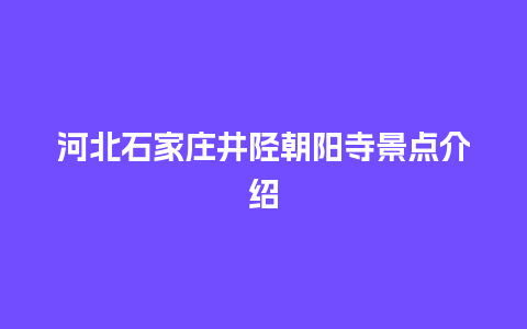 河北石家庄井陉朝阳寺景点介绍