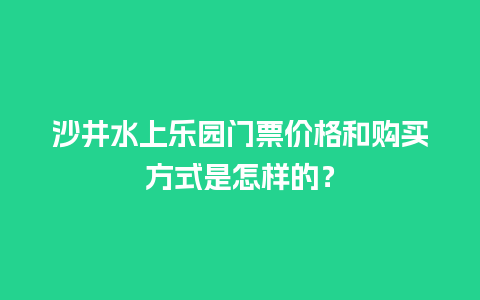 沙井水上乐园门票价格和购买方式是怎样的？