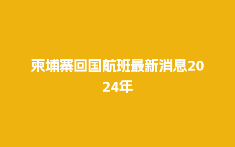 柬埔寨回国航班最新消息2024年