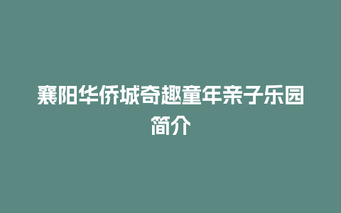 襄阳华侨城奇趣童年亲子乐园简介