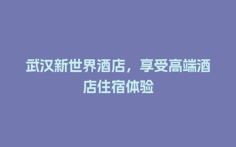 武汉新世界酒店，享受高端酒店住宿体验