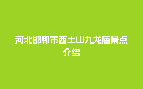 河北邯郸市西土山九龙庙景点介绍