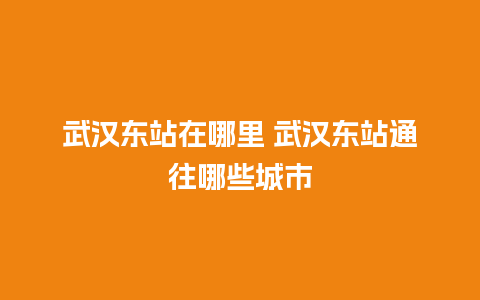 武汉东站在哪里 武汉东站通往哪些城市