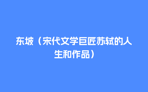 东坡（宋代文学巨匠苏轼的人生和作品）