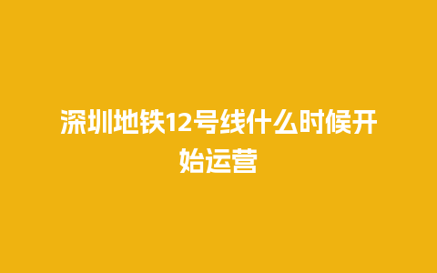 深圳地铁12号线什么时候开始运营