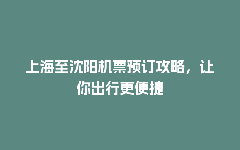 上海至沈阳机票预订攻略，让你出行更便捷