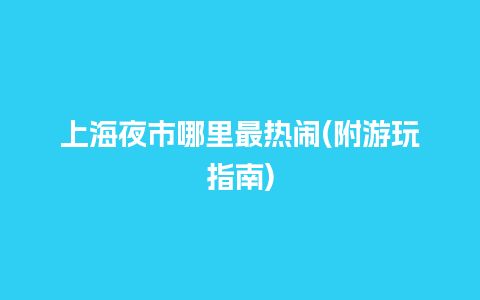 上海夜市哪里最热闹(附游玩指南)