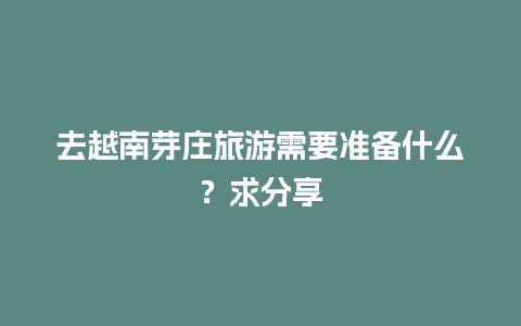 去越南芽庄旅游需要准备什么？求分享