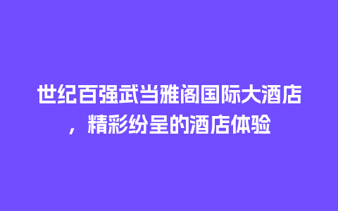 世纪百强武当雅阁国际大酒店，精彩纷呈的酒店体验