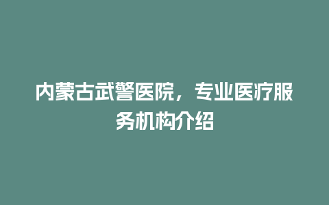 内蒙古武警医院，专业医疗服务机构介绍