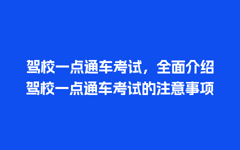 驾校一点通车考试，全面介绍驾校一点通车考试的注意事项