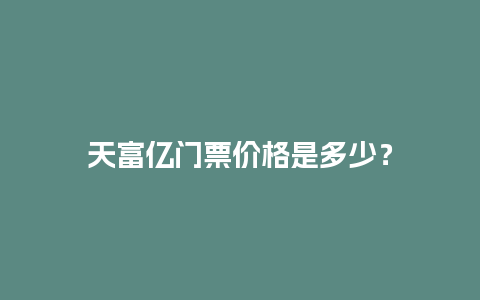 天富亿门票价格是多少？