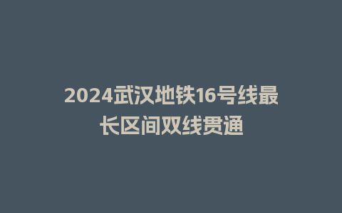 2024武汉地铁16号线最长区间双线贯通