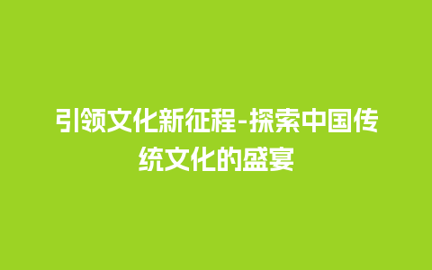 引领文化新征程-探索中国传统文化的盛宴