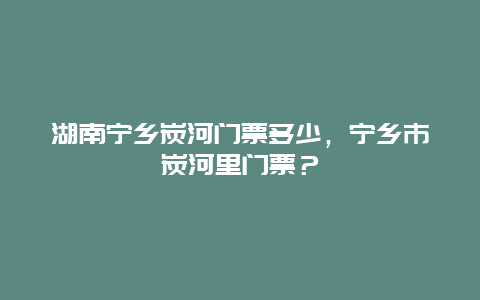 湖南宁乡炭河门票多少，宁乡市炭河里门票？