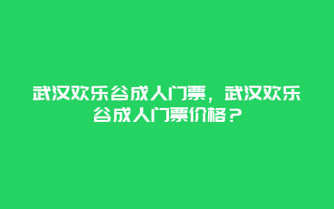 武汉欢乐谷成人门票，武汉欢乐谷成人门票价格？