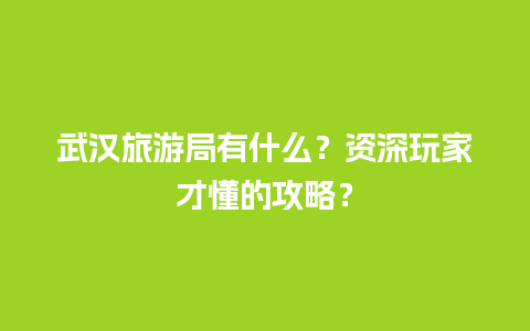 武汉旅游局有什么？资深玩家才懂的攻略？