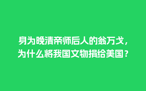 身为晚清帝师后人的翁万戈，为什么将我国文物捐给美国？