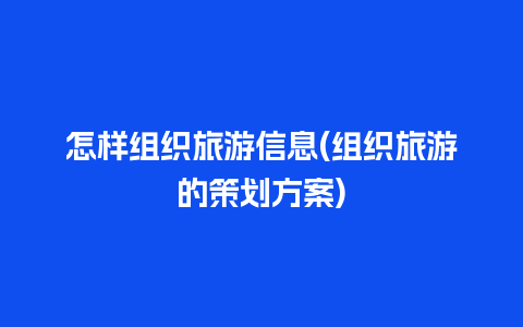 怎样组织旅游信息(组织旅游的策划方案)