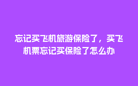 忘记买飞机旅游保险了，买飞机票忘记买保险了怎么办