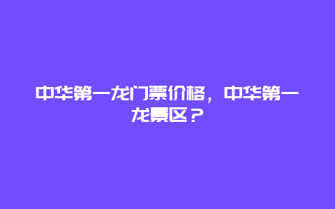 中华第一龙门票价格，中华第一龙景区？