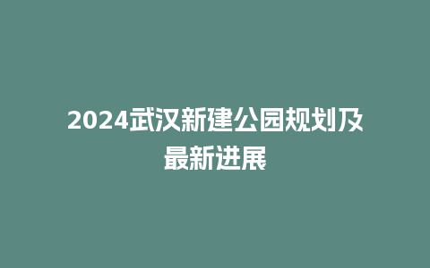 2024武汉新建公园规划及最新进展