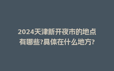 2024天津新开夜市的地点有哪些?具体在什么地方?