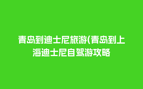 青岛到迪士尼旅游(青岛到上海迪士尼自驾游攻略